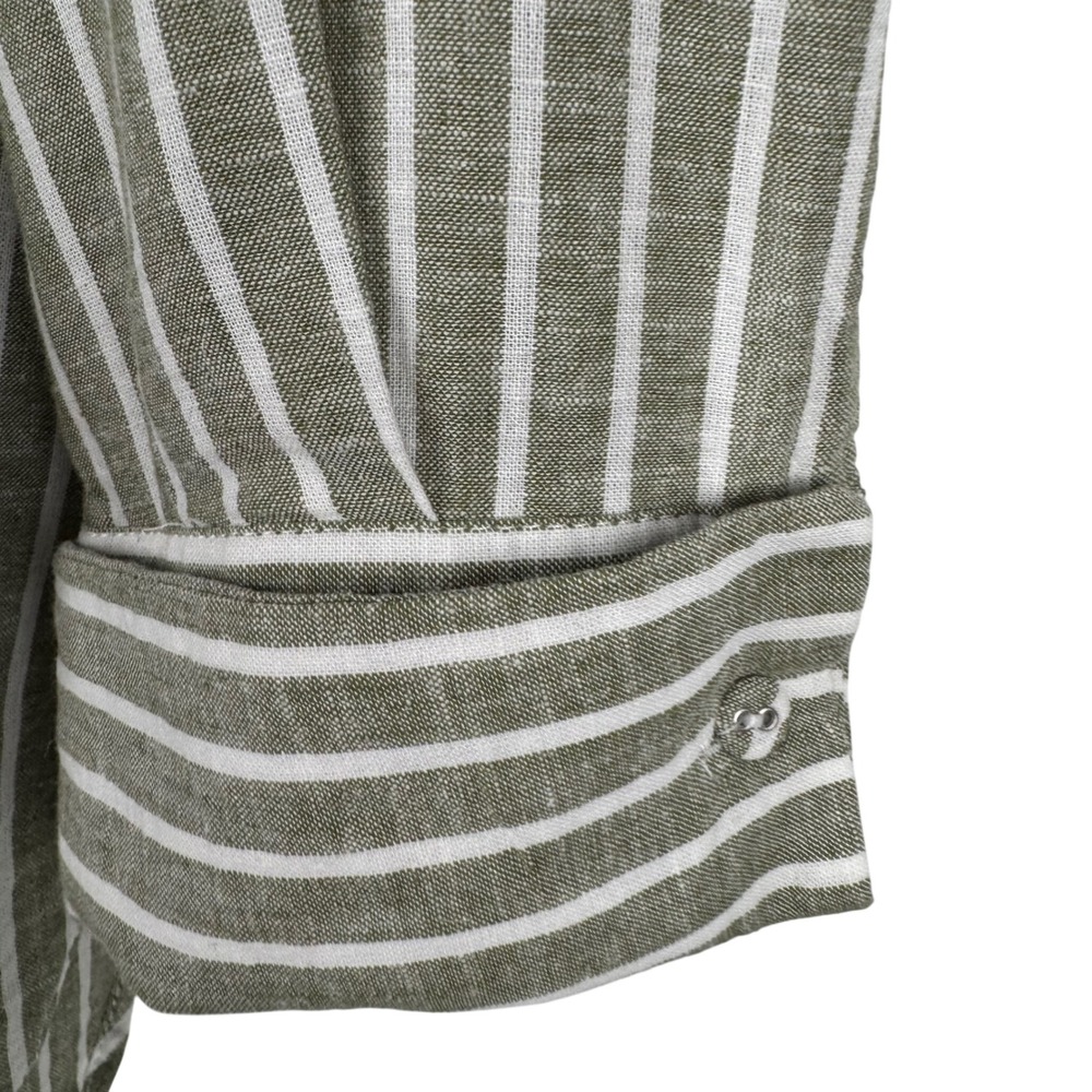 Zara Linen Striped Oversized Button Down Shirt Womens L Green White French Cuffs - Picture 5 of 8